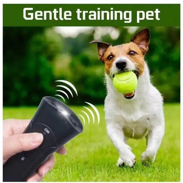 3 en 1 ultrasónico LED repelente de perros para mascotas dispositivo de entrenamiento de entrenamiento de ladridos antiladridos linterna obediencia SJSD1