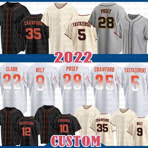 Camiseta de béisbol de San Francisco 2022 Buster Posey Brandon Crawford Mike Yastrzemski Darin Ruf Mauricio Dubon Steven Duggar Evan Longoria Carlos Rodon Will Clark