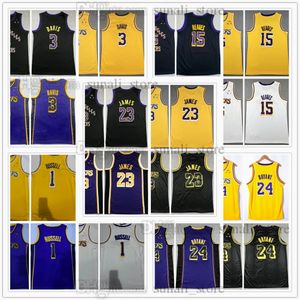 Cousé de basket-ball masculin Lebron 23 James Jerseys Bryant Anthony 3 Davis D'Angelo 1 Russell Austin 15 Reaves Team City Black Purple Yellow 100% broderie rapide