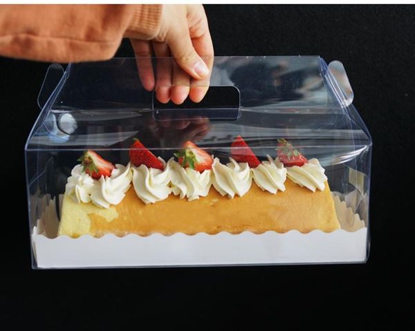 2021 boîte d'emballage de rouleau de gâteau transparent avec poignée boîte de gâteau au fromage en plastique transparent écologique cuisson Swiss Roll1