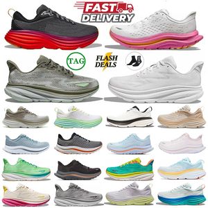 Top Quality Clifton 9 Running Shoes Bondi 8 Black White Pink Ice Blue Mint Peach Whip Red Carbon 2 Cloud Bottoms Runners Trainers Jogging Sports Sneakers Big size 36-47