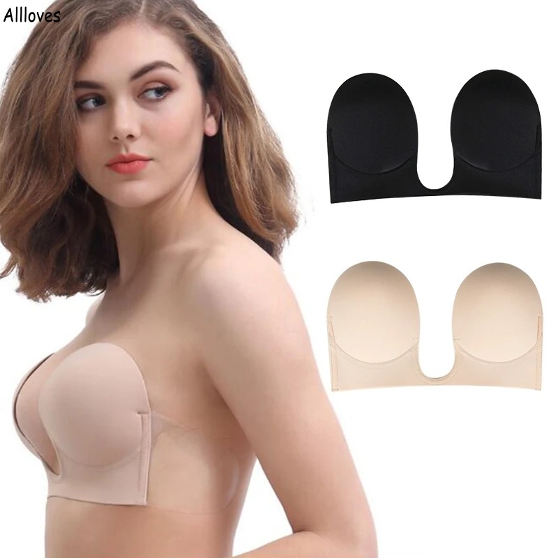 Strapless Bras Invisible Push Up Bra Silicone Brassiere Deep U Underwear Dress Wedding Party Sticky Self-adhesive CL2346