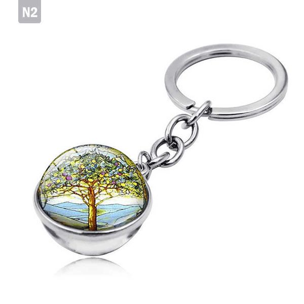 2021 Tendance Arbre de vie Porte-clés Double face Boule de verre Pendentif Porte-clés Cadeau pour hommes Sac à dos Porte-clés Porte-clés Charms G1019