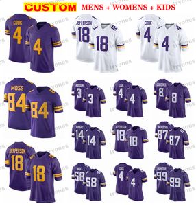 Hombres 4 Dalvin Cook 18 Justin Jefferson Camisetas de fútbol Mujeres Niños 3 Addison 22 Harrison Smith Kirk Cousins Hockenson Danielle Hunter Wright Ham Hicks 84 Randy Moss