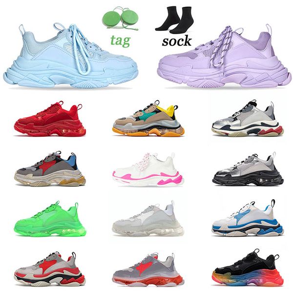 2021 Triple s Hombres Mujeres Diseñador Zapatos casuales Plataforma Zapatillas Suela transparente Blanco Púrpura Negro Rojo Neón Verde Arco iris Deportes al aire libre Entrenadores 36-45