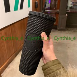 2021 Ttarbucks Dubbele zwarte durian laser straw cup tumblers zeemeermin plastic koud water koffiekopjes cadeau mok 289V