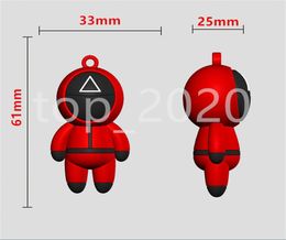 2021 TV SQUID Game Keychain Popular Toy Anime rond houten mensen Pontang PVC Keychains vrienden Halloween Party Favor GI1947114