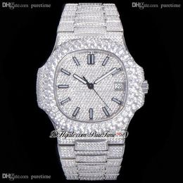 2021 TWF Paved Diamonds 5711 324SC 324CS Automatisch herenhorloge Stick Markers Volledig Iced Out Diamond roestvrijstalen armband Super 2663