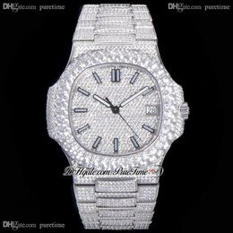 2021 TWF Pavé de diamants 5711 324SC 324CS Marqueurs de bâton de montre automatique pour hommes Entièrement glacé Bracelet en acier inoxydable diamant Super 168E