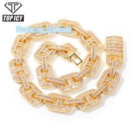 2021 Design unique rectangle rectangle or argent rose rose or 15 mm hommes baguette cubaine liaison chaîne hip hop style fermoir miami cubain