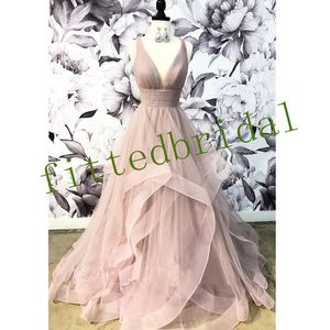 2021 V-hals baljurk prom jurken ruches sweep trein tule formele lange vrouwen plus size avond feestjurken speciale gelegenheden