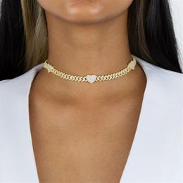 2021 Valentinstagsgeschenk für Liebhaber 3 Stück Micro Pave Cz Herz Charm 7mm kubanische Gliederkette Halsband Halsband Halskette241p