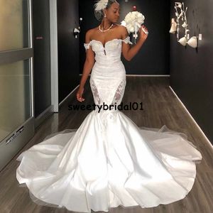 2021 robe De Novia sirène robe De mariée appliques chérie Satin hors de l'épaule robes de mariée sur mesure