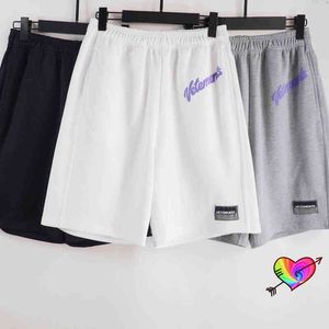 2021 Vetements Sweet Shorts Hombres Mujeres Alta Calidad Letras Púrpuras Imprimir Vetements Shorts Hem Patch Terry VTM Breeches G1218