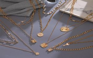2021 Vienkim vintage muti gelaagde ketting ketting voor vrouwen gouden kleur parel munt statement brede hangende kettingen kraag sieraden n7727880