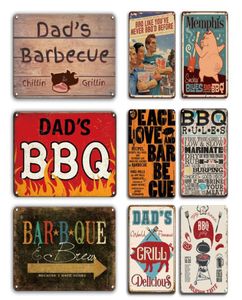 2021 Vintage BBQ Zone -poster metalen tinnen bord Dads Barbecue Rules Metalen Plaque Sign Decoratieve platen Retro Bar Pub Restaurant Decor9834331