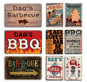 2021 Affiche de zone de barbecue vintage Signe en étain en métal Papa Barbecue Rules Metal Plaque Signe Decorative Plates Retro Bar Pub Restaurant Decor9693486