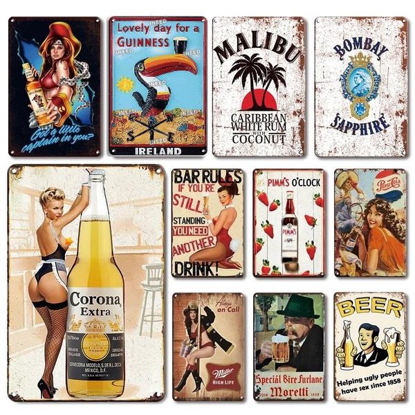 2021 Vintage clásico Whisky Metal Pintura Poster Signo de hojalata Irlanda Cerveza Placa de metal para Bar Pub Decoración de pared Placas Cocina Signos