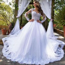 2021 Vintage dentelle princesse robes de mariée robe de bal Illusion corsage élégant à manches longues robes de mariée vestido de noiva303O