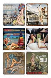 2021 Vintage Pin Up Girl Plaque Vintage Metal Tin Sign Sexy Lady Decoratieve platen Wall Poster voor Bar Cafe Pub Home Decor Iron PA7322524