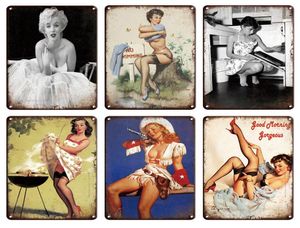 2021 Vintage Sexy Pinup Girl Shower Poster Cartel de metal Retro Man Cave wall Arts Poster Placa de hojalata Chic Cuarto de baño Cave Sign Home Room3962070