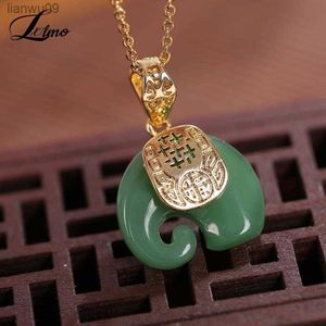 2021 Vintage Witte Tian Jade Olifant Hanger 18K Vergulde Collier Rvs Sapphire Choker Sieraden Voor Vrouwen L230704