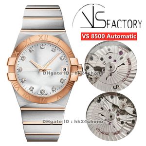 2021 VS 38 mm en acier inoxydable Cal.8500 Montre automatique pour homme 123.20.38.21.52.001 Cadran argenté Bracelet bicolore en acier or rose Montre pour homme