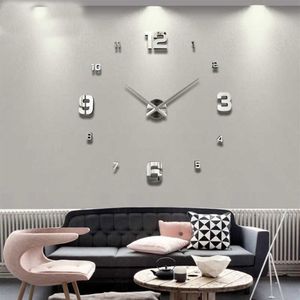 2021 Horloge murale Salon Grande horloge murale DIY Quartz Horloges Montres Acrylique Miroir Autocollants Salon Décor maison horloge murale X294c