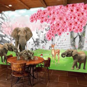 2021 Papel tapiz personalizado Elefante 3D Decoración de ladrillos Foto Murales Murales Sala de estar TV Sofá Paisaje Dibujos animados Niños Mural