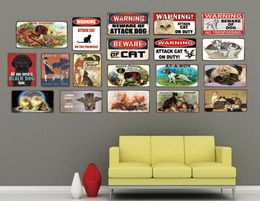 2021 Waarschuwing Pas op Attack Cat Watch Dog On Duty Pet Metal Plate Wall Pub Restaurant Home Art Decor Iron Poster Cuadros Garage dec7940425