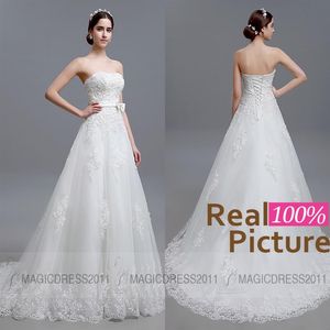 2021 Trouwjurken Backless Beach Lace Bruidsjurken Schede Strapless Applicaties Kralen Vintage Garden Court Train Bridal Dress267S