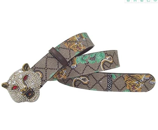 Cinturón occidental 2021, hebilla de cabeza de leopardo con diamantes de imitación, estampado de tigre, regalo de cuero para hombres con Jeans