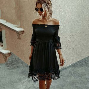 2021 Witte zwarte kanten jurk vrouwen zomer een feestjurken dames sundresses off shoulder midi backless sexy gewaad femme