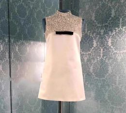 2021 White Blinging Femmes courtes Habille Milan Runway Stand Collar Bow Crystal Crystals Sexy Bodycon Vestidos de Festa 724211844242