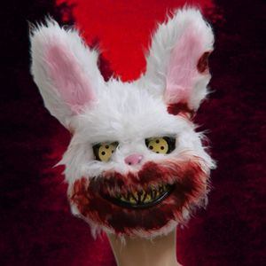 Masque de lapin blanc sanglant et effrayant pour Halloween, tueur d'horreur, Masque effrayant pour adulte, 2021