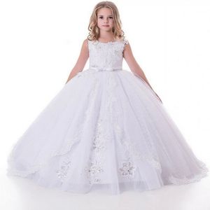 2021 Robes de fille de fleur blanche pour les filles de dentelle de mariage Pageant Gown Kids First Communion Princess Robes 235E