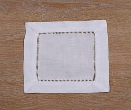 2021 White Linencotton HemStitched Cocktail Napkins 12pcslot 6quot x 6quot Textiles de maison Notte entièrement 3119255