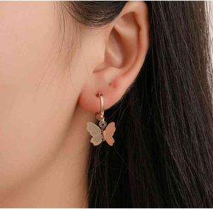 Boucles d'oreilles cerceau de personnalité entière, métal creux couleur or argent, grand papillon, bijoux pour femmes, clou d'oreille, 2021