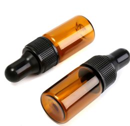 2021 Groothandel 5 ml Amber Glass Dropper Flessen W / Black Cap, Essential Oil Fles, Kleine parfumflesjes, Sampling-opslag