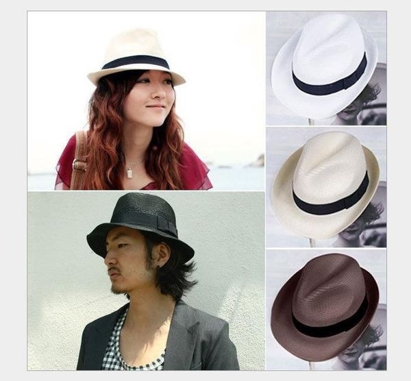 2021 Venta al por mayor Sombreros de paja baratos Panamá Protección solar 15 colores Vogue mezclado Sombreros de ala suave y tacaño Colores Elija envío gratis