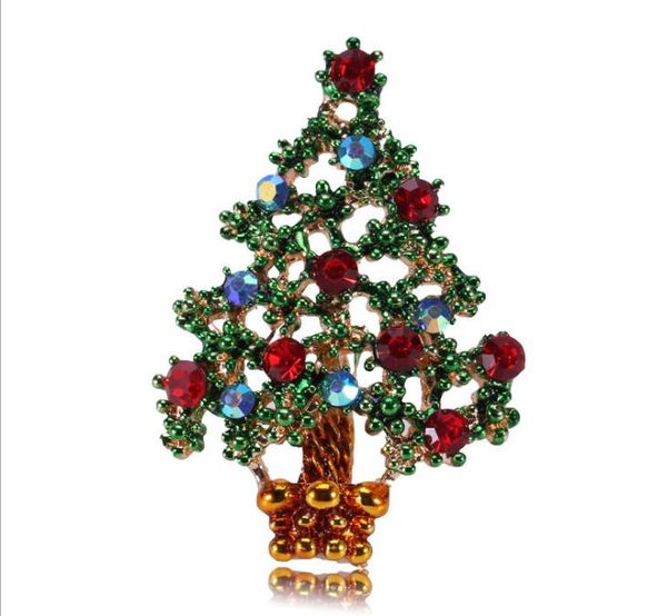 Broche en strass cristal coloré pour arbre de noël, cadeaux de noël, bijoux pour vêtements à la mode, vente en gros, 2021