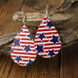 Boucles d'oreilles en cuir imprimé transfrontalier, drapeau américain, étoile à cinq branches, boucles d'oreilles pendantes, vente en gros, 2021, Q0709