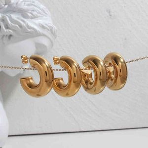 2021 Groothandel Hoge Kwaliteit PVD Gold Afwerking Chunky Hoop Oorboeien Voor Meisjes Leuke Dikke Oorbellen Roestvrijstalen Dames Sieraden