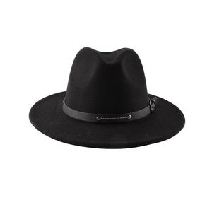 2021 Breed Bravel Hoeden Winter Fedora met Band Bead Riem Luxuru Handgemaakte Vrouwen Solid Formele Jurk Bruiloft Fascinator