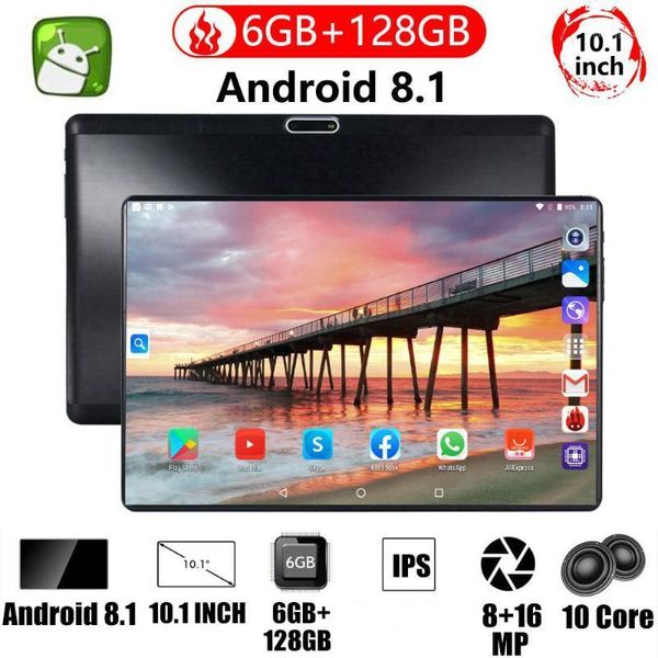 2021 WiFi Tablette PC 10,1 pouces Dix cœurs 4G Réseau Android 9.0 Arge 1280x800 IPS Écran Double SIM Double caméra arrière 8,0 MP IPS1