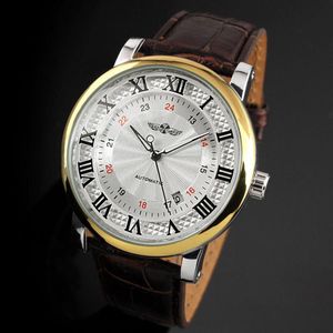 2021 ganador moda casual lujo masculino cuero negocio esqueleto mecánico hombres auto viento militar reloj de pulsera regalo reloj 294V