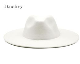 Gorra de fieltro clásica lisa de lana de estilo británico para hombre y mujer, sombrero de jazz de Panamá de 9CM de ala ancha, sombrero de fieltro blanco grande, invierno, 2021