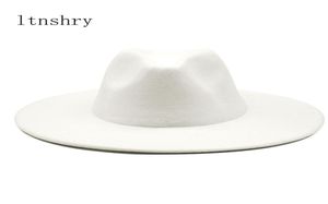 2021 Winter British Style Laine solide Fedoras classiques Cap Men de chapeau Panama Jazz Hat 9cm de largeur Big Big White Fedoras Gorra2496561
