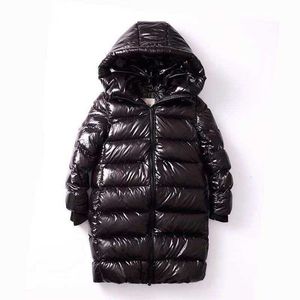 2021 hiver enfants longue épaisse doudoune garçons et filles sur le genou brillant vers le bas manteau enfants à capuche chaud Parkas Outwear 4-14T H0909