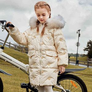 2021 Winter Down Jacket voor meisjes Hooded Girls Winter Jacket 5-12 jaar Waterdichte kinderen Teen Girl Outerwear Parka J220718